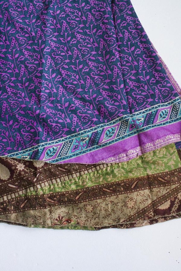 India sari magische wikkelrok paars roze bruin