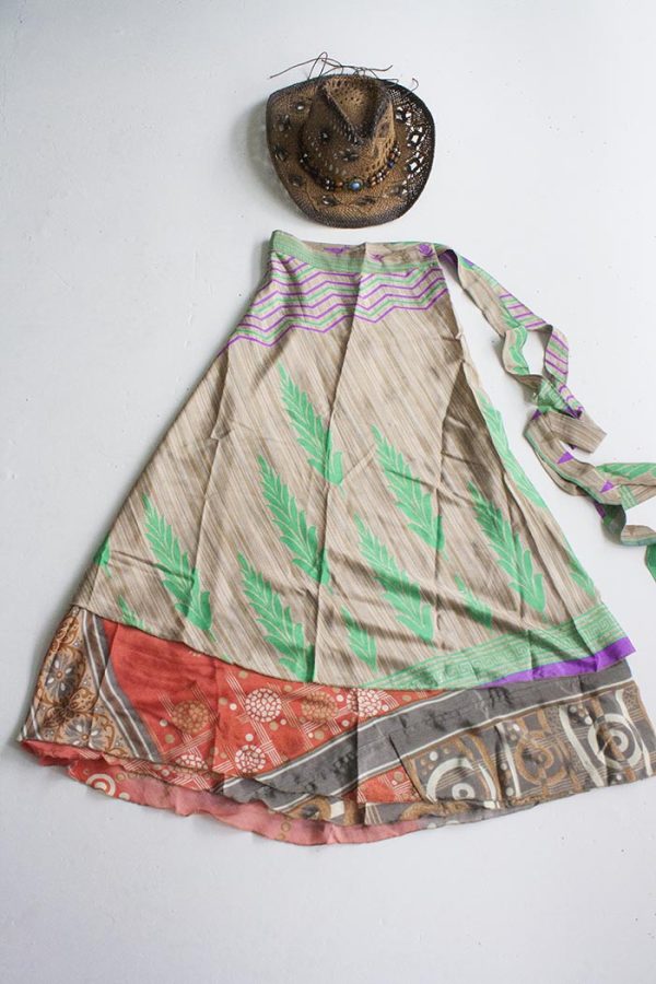 India sari magische wikkelrokken beige groen grijs