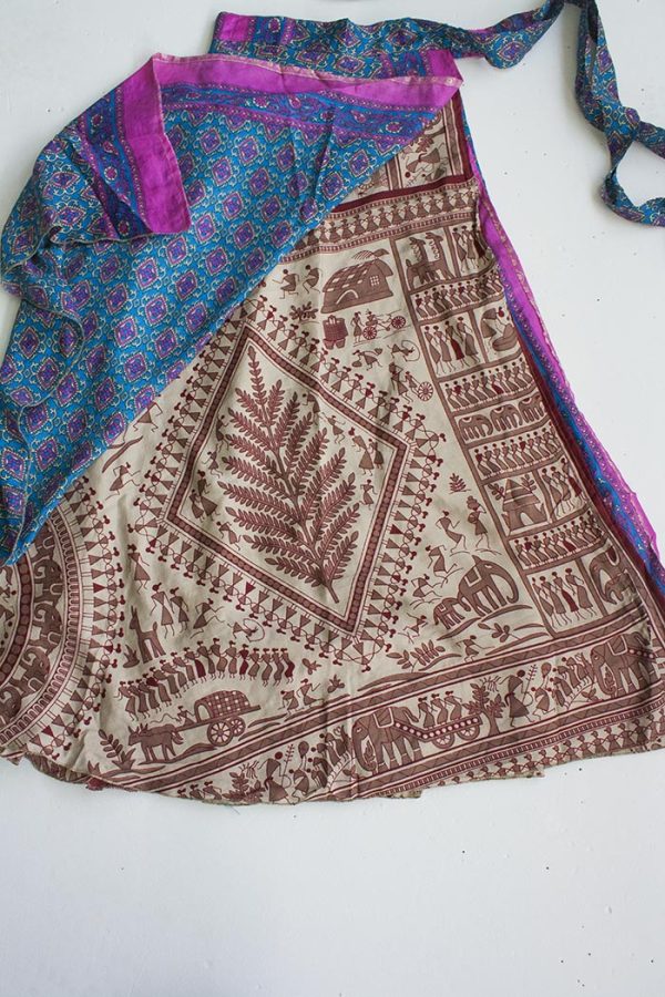 India sari magische wikkelrokken turqoise roze beige