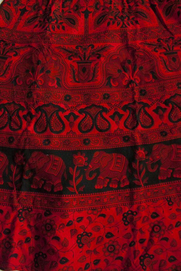 Katoenen wikkelrok India printjes rood met zwart