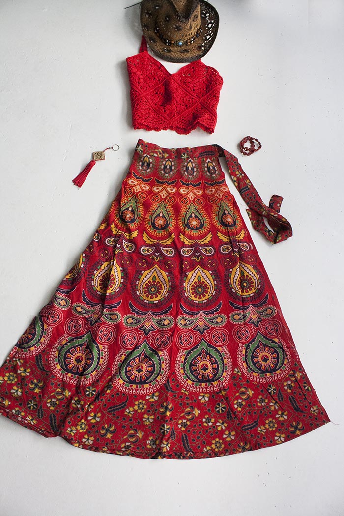 Bekijk Product: wikkelrok katoen met printjes rood druppel deco folklore - Treasures