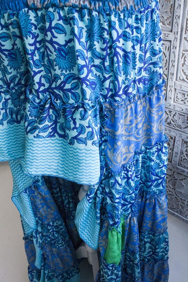 Sexy gipsy rok sari lang helder blauw groen