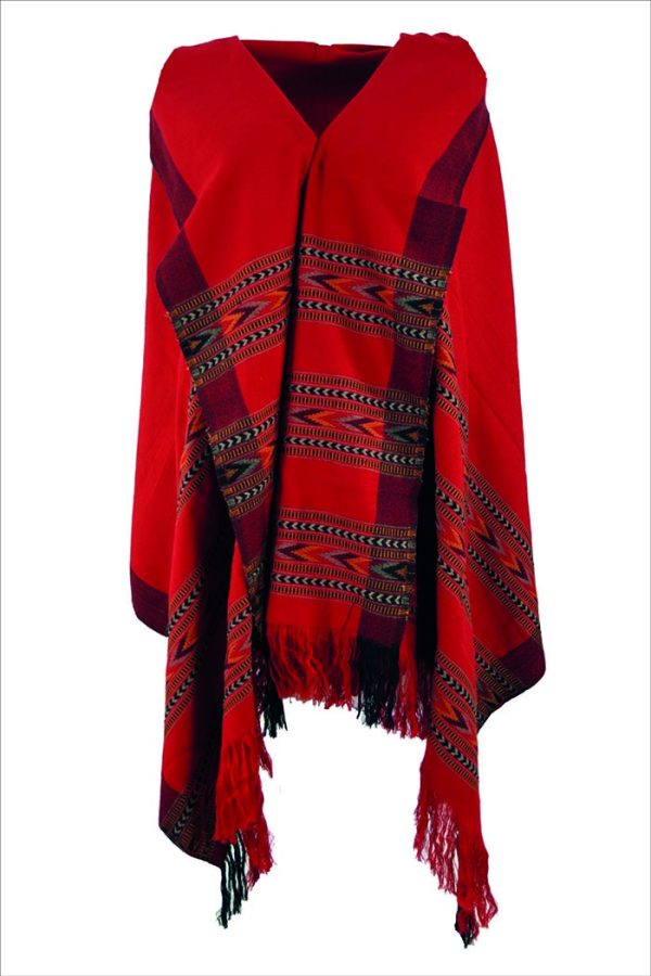 Sjaal poncho tribal helder rood
