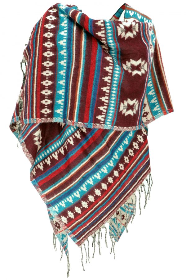 Pashmina sjaal terra met turqoise wit en rood