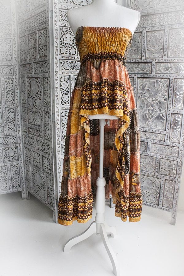 Sexy gipsy rok sari lang geel bruin wit