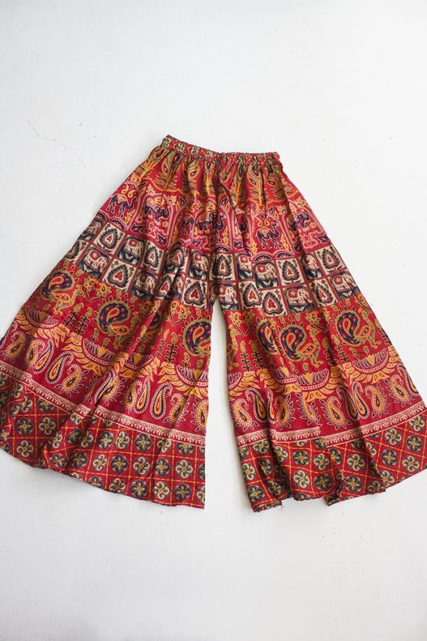 Wijde broek India print rood geel zwart