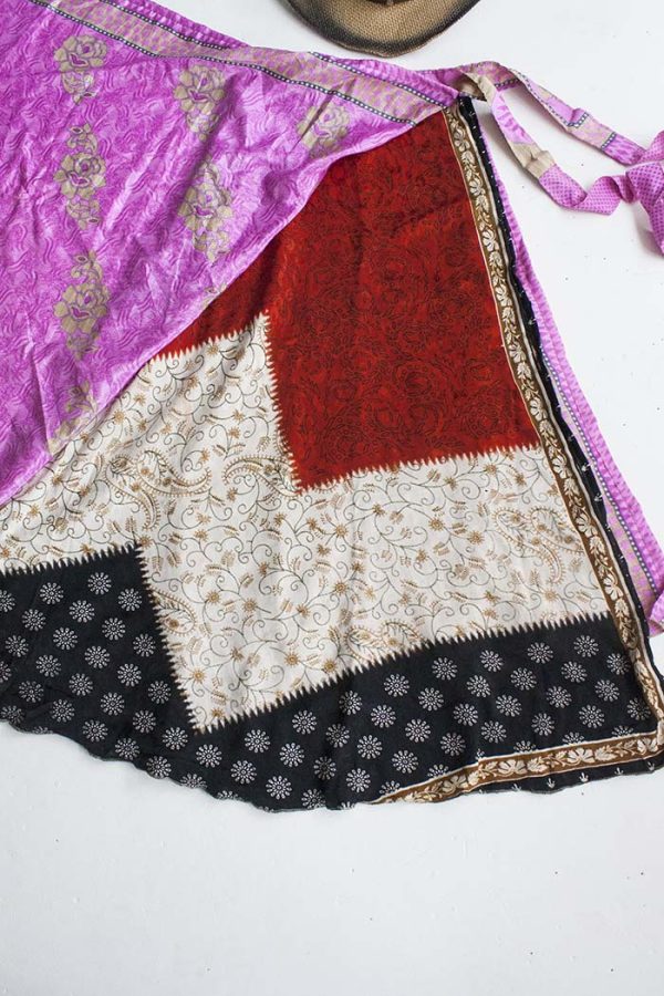 Sari India magische wikkelrok lichtroze zwart