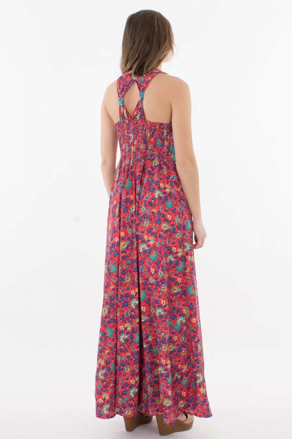 Gypsy dress helderrood met turqoise bloemetjes