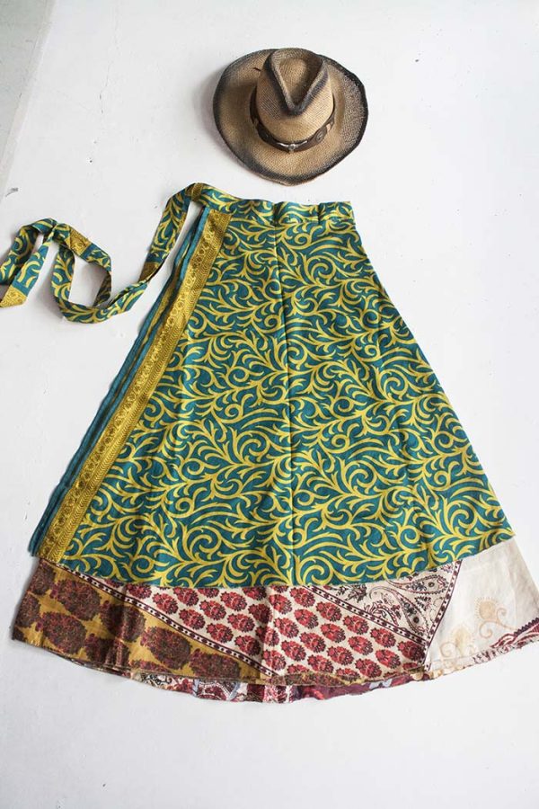 sari India magische wikkelrok groen geel