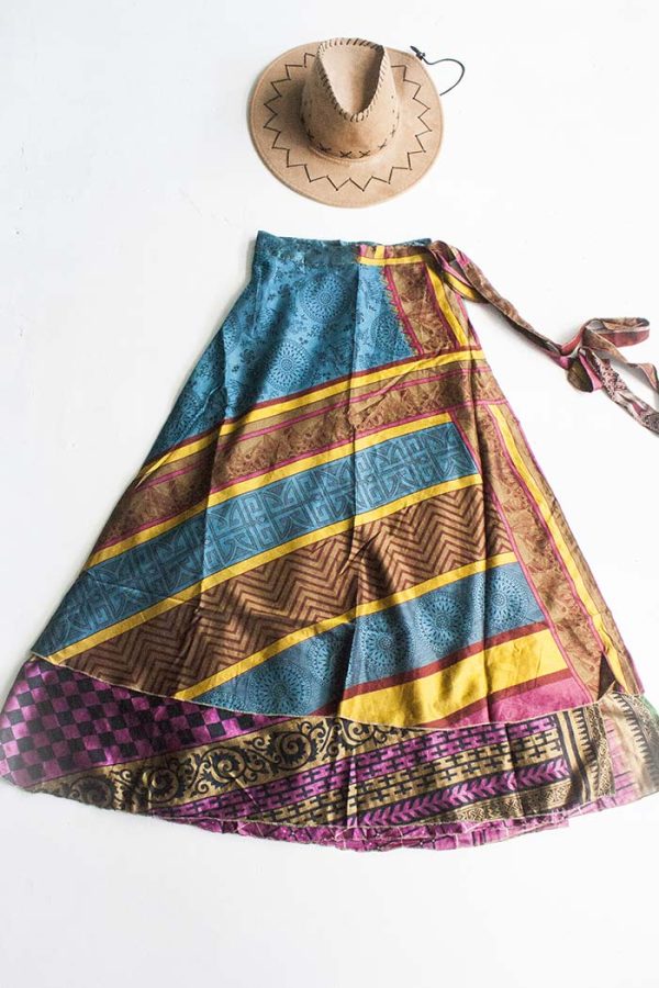 Wikkelrok magisch sari India petrol geel paars