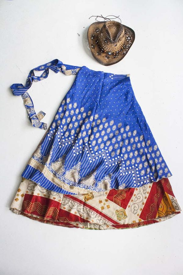 Wikkelrok magisch sari India rood wit blauw