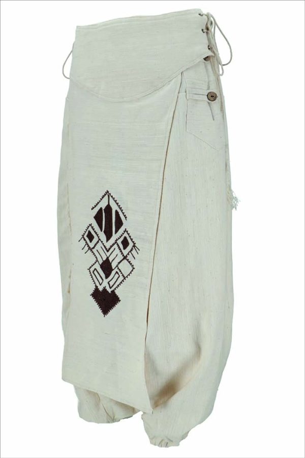 Roomwitte linnenlook harembroek met tribal flap