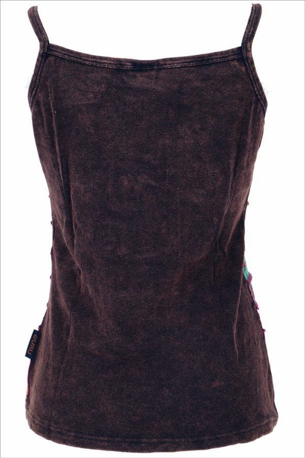 Top stonewash rainbow embroidered curls vert