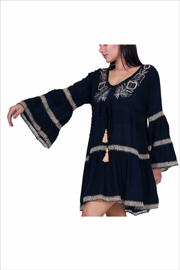 Tuniek zwart met borddursel in beige lange mouw