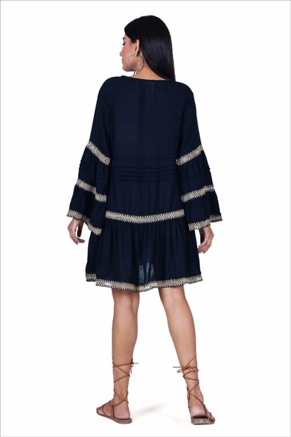 Tuniek zwart met borddursel in beige lange mouw