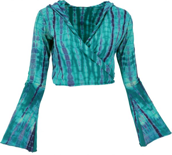 Wikkelshirt kort met capuchon turqoise lila