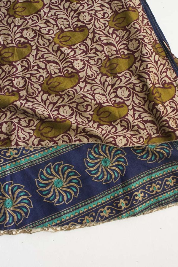 sari wikkelrok India  laags bruin olijf blauw