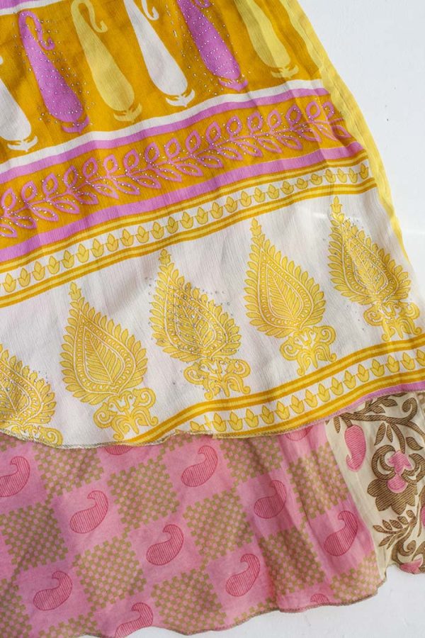 sari wikkelrok India  laags roze geel wit