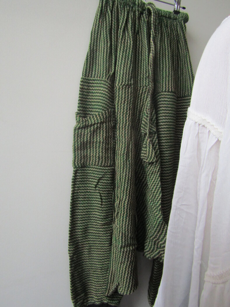 Green Striped Winter Harem Pants
